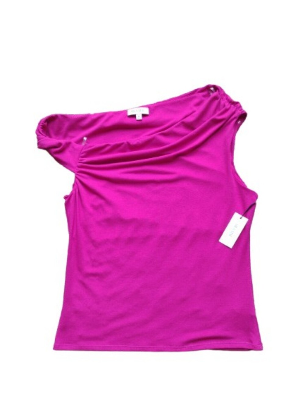 NWT Mila Mae Fuchsia Pink Asymmetric Ruched Draped Neck Blouse Size XL